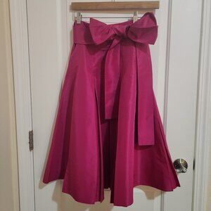 NWOT BCBGMaxAzria Silk Taffeta Pleated Midi Skirt Bow Hot Pink 0